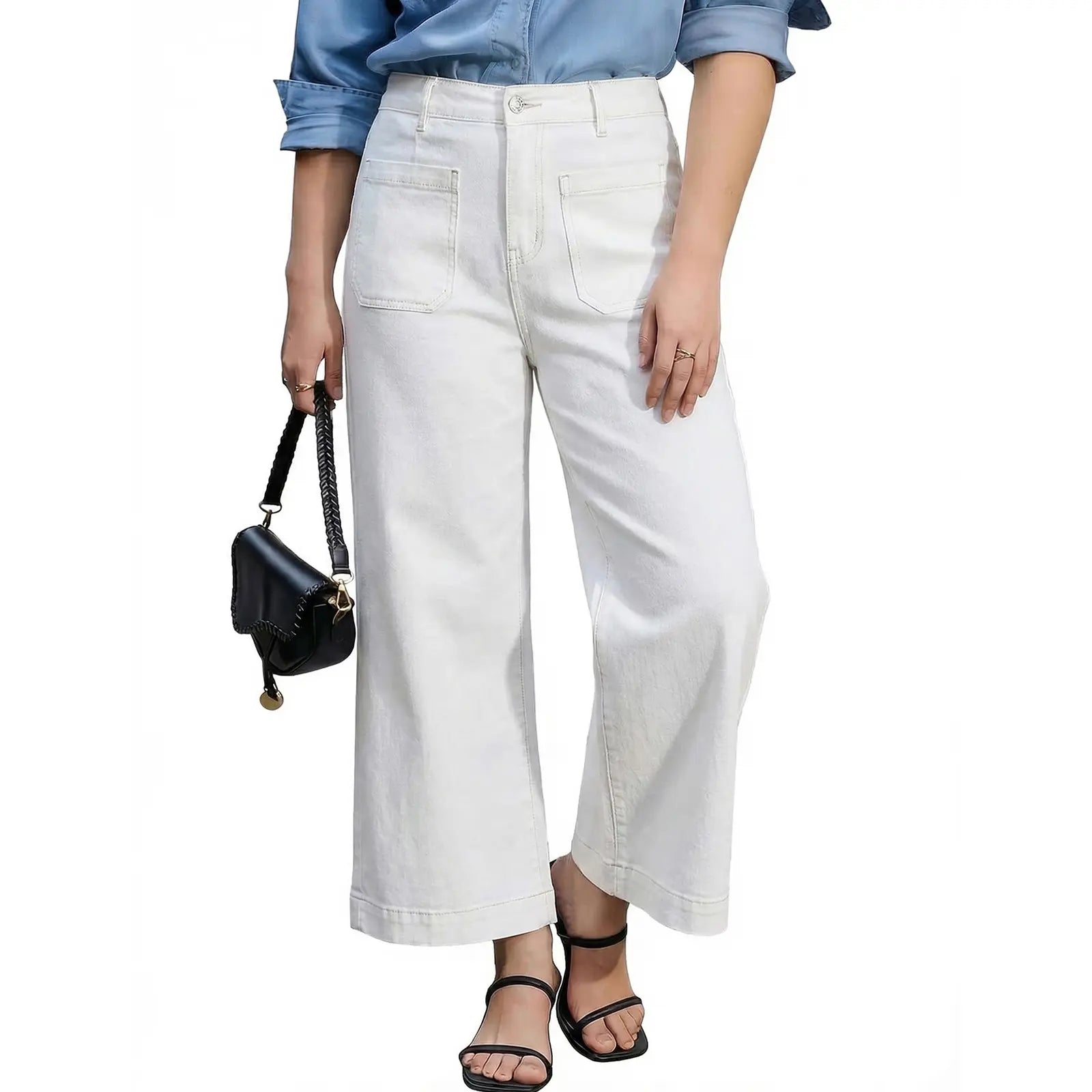 Eytino plus Size Jeans for Curvy Women High Waisted Wide Leg Stretchy Straight Leg Ankle Denim Pants with Pockets(Size 14-32)