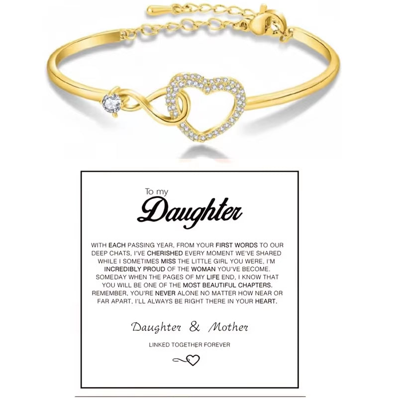 To My Daughter Forever Connected Bracelet, Infinity Forever Love Heart Bracelets from Mom Cubic Zirconia Inspirational Gift