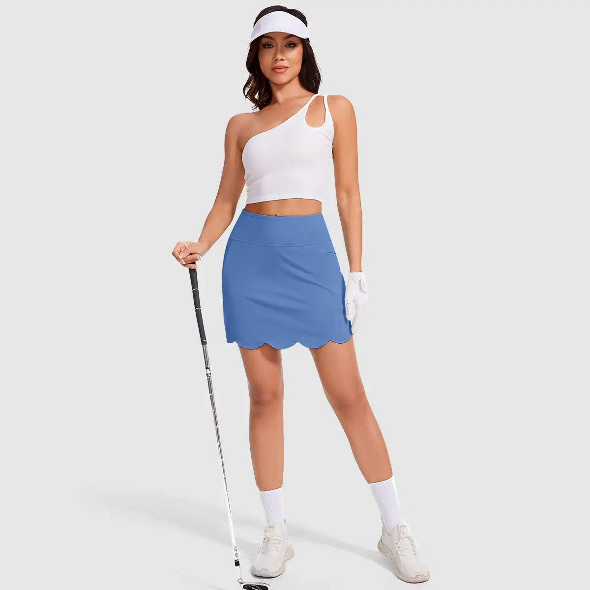MOTEEPI Skorts for Woman with Pockets 16" Golf Athletic Skirts Scalloped Hem Tennis Skirt Dressy Casual Skort for Petite Women Skort for plus Size Women with Pockets Skort for Tall Women Knee Length Womens Skort for Moms Casual Slim Fit Skort Women