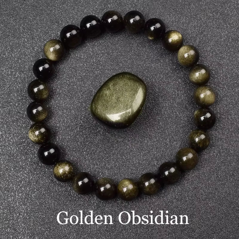 Natural Black Agates Beads Bracelet Women Men Genuine Black Onyx Natural Stone 6Mm 8Mm Smooth round Beads Lucky Energy Jewelry