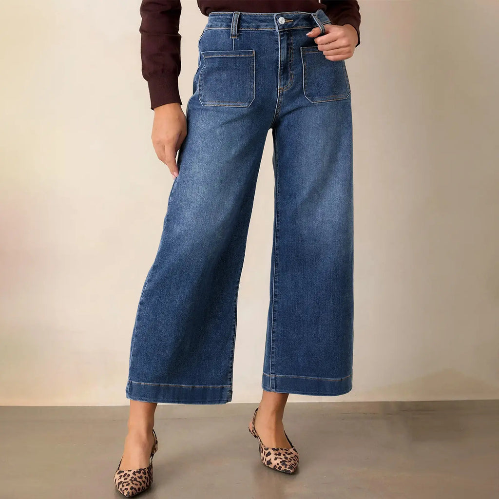 Eytino plus Size Jeans for Curvy Women High Waisted Wide Leg Stretchy Straight Leg Ankle Denim Pants with Pockets(Size 14-32)