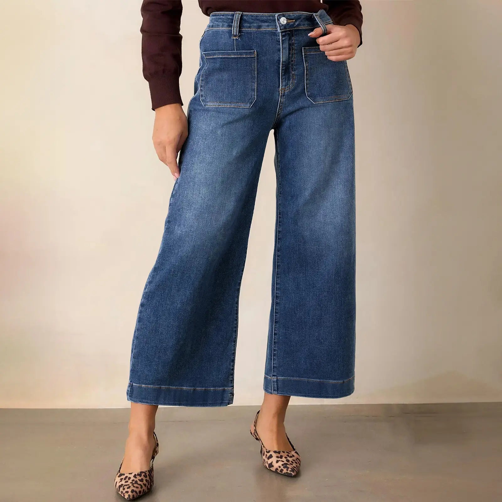 Eytino plus Size Jeans for Curvy Women High Waisted Wide Leg Stretchy Straight Leg Ankle Denim Pants with Pockets(Size 14-32)
