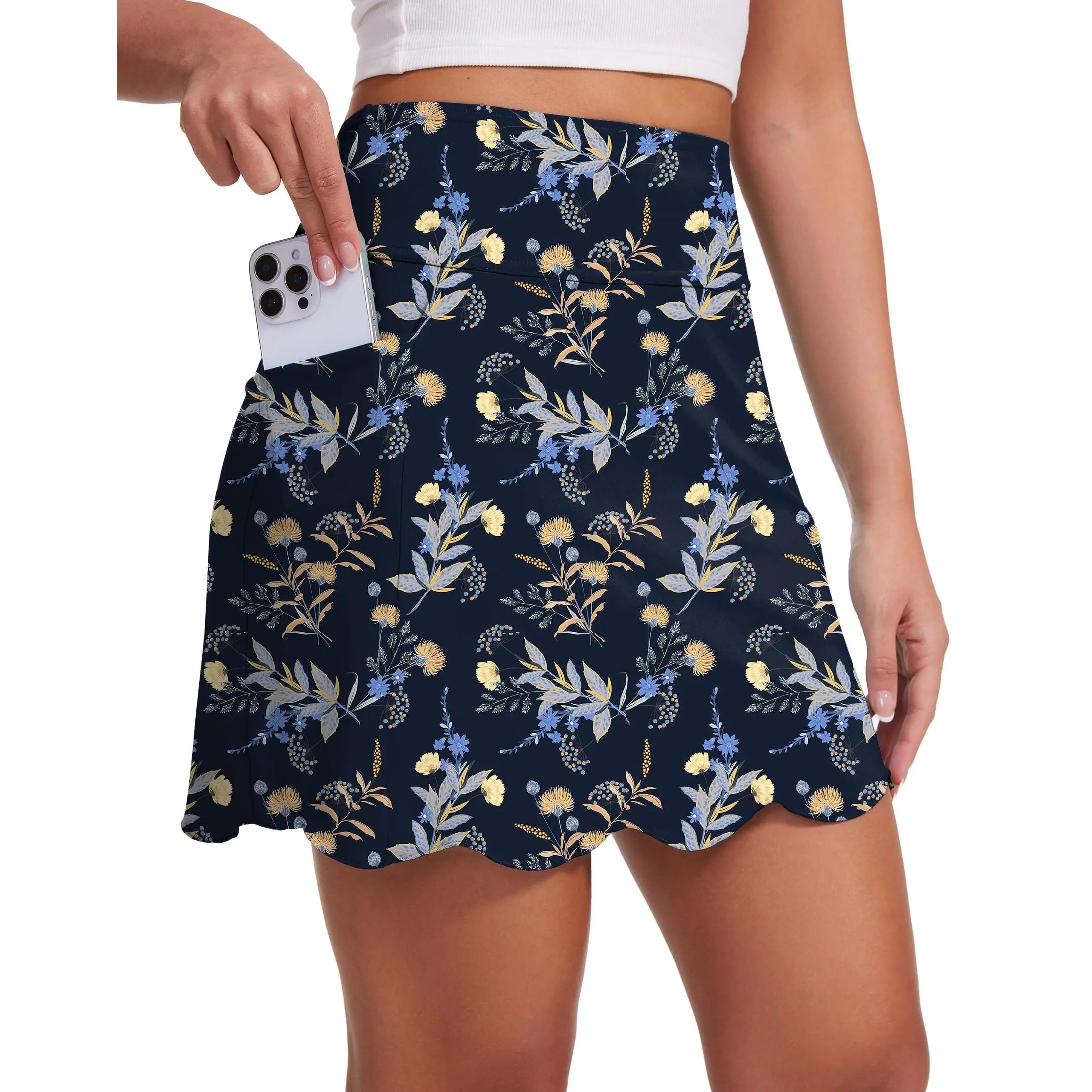 MOTEEPI Skorts for Woman with Pockets 16" Golf Athletic Skirts Scalloped Hem Tennis Skirt Dressy Casual Skort for Petite Women Skort for plus Size Women with Pockets Skort for Tall Women Knee Length Womens Skort for Moms Casual Slim Fit Skort Women