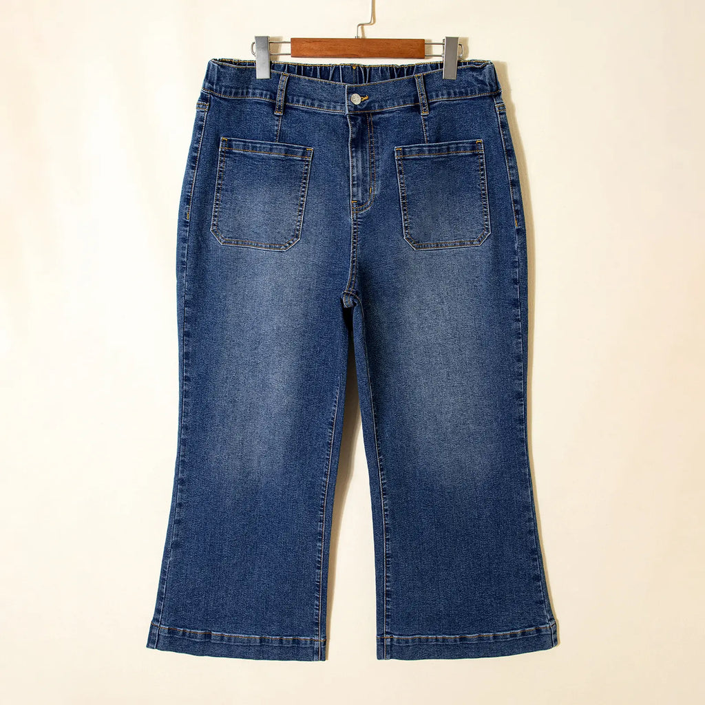 Eytino plus Size Jeans for Curvy Women High Waisted Wide Leg Stretchy Straight Leg Ankle Denim Pants with Pockets(Size 14-32)
