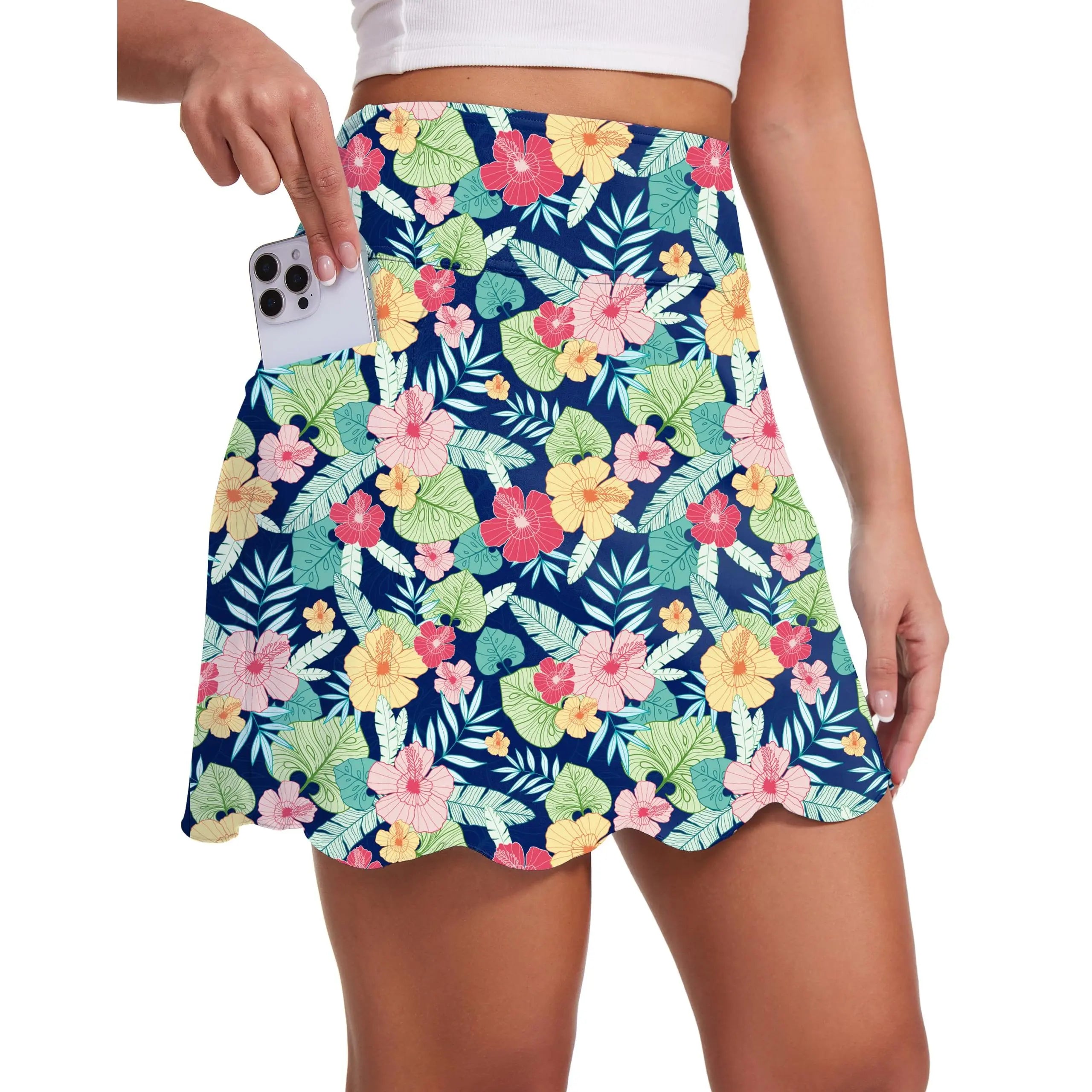 MOTEEPI Skorts for Woman with Pockets 16" Golf Athletic Skirts Scalloped Hem Tennis Skirt Dressy Casual Skort for Petite Women Skort for plus Size Women with Pockets Skort for Tall Women Knee Length Womens Skort for Moms Casual Slim Fit Skort Women