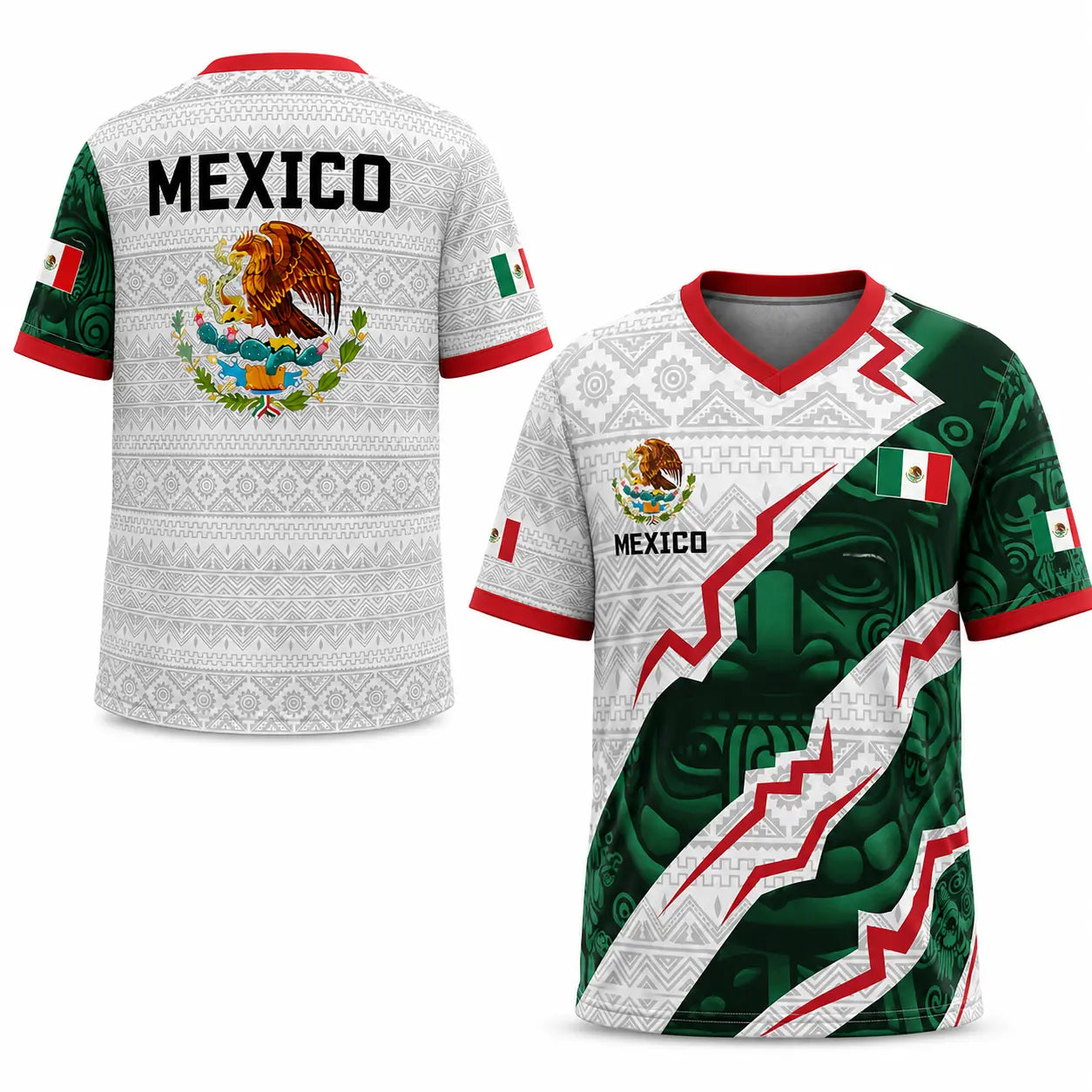 2026 New Mexican Soccer Jersey , Men'S Mexico Aztec Calendar Style Jerseys, Soccer Lover Gift, 2026 V-Neck Football Jersey for Player and Fans