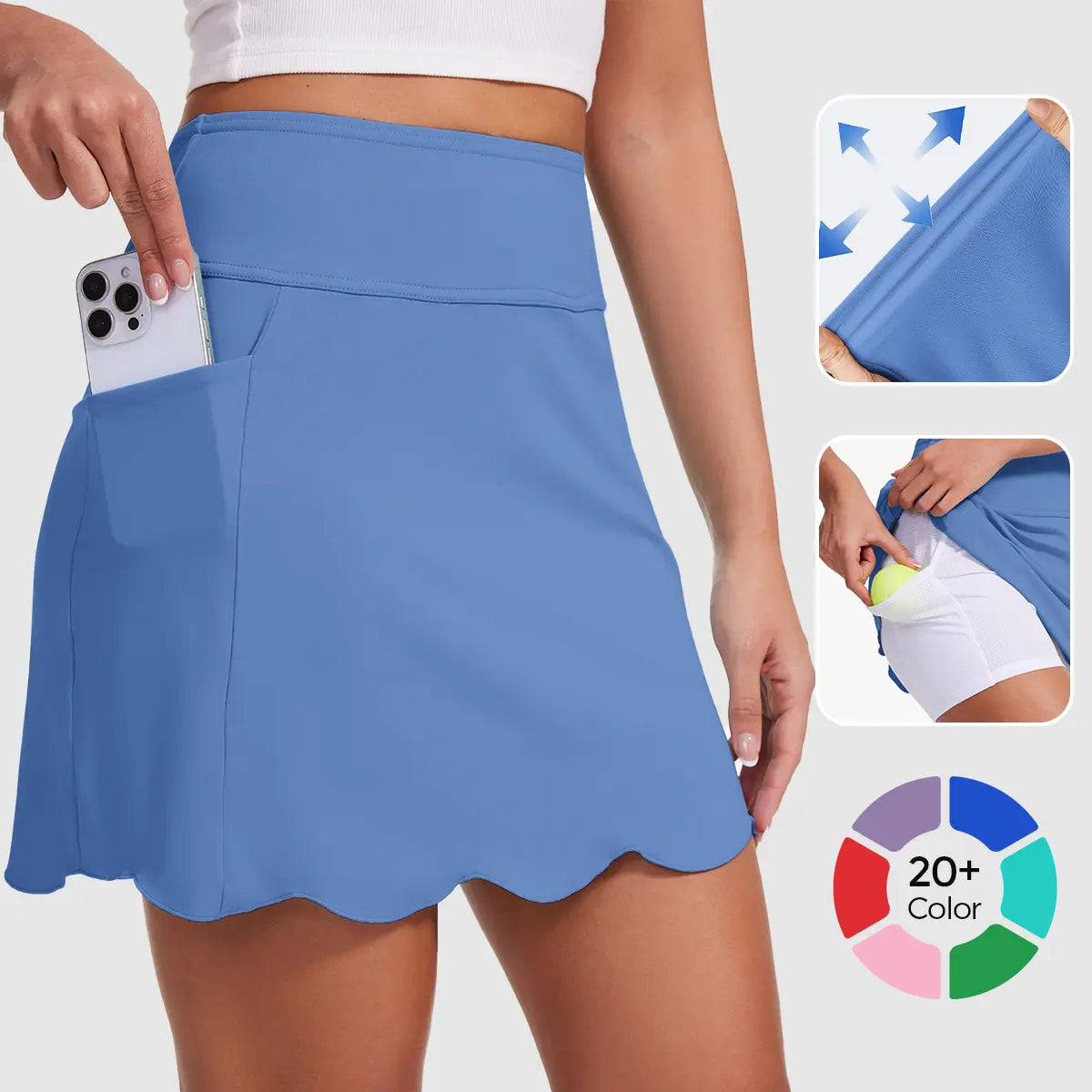 MOTEEPI Skorts for Woman with Pockets 16" Golf Athletic Skirts Scalloped Hem Tennis Skirt Dressy Casual Skort for Petite Women Skort for plus Size Women with Pockets Skort for Tall Women Knee Length Womens Skort for Moms Casual Slim Fit Skort Women