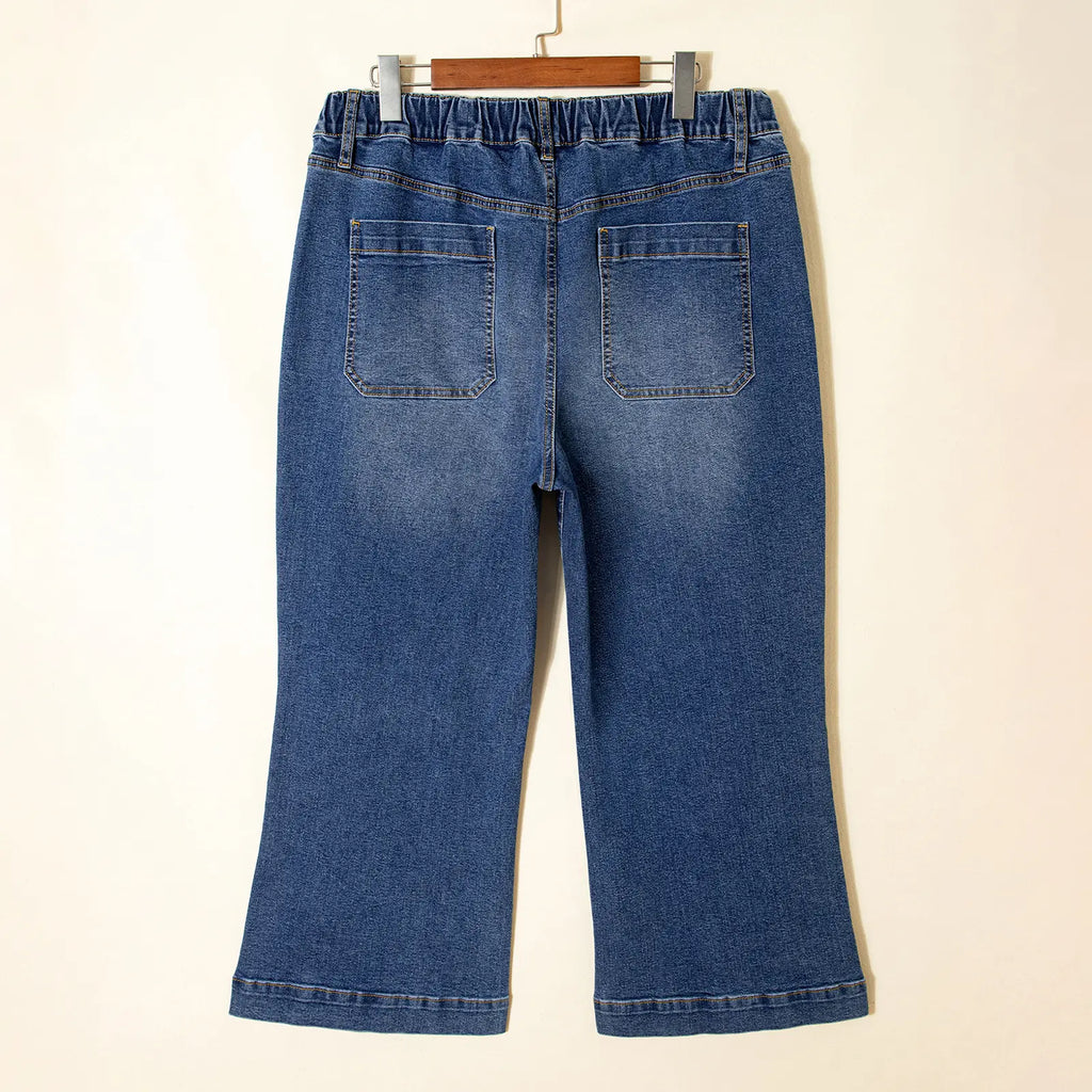 Eytino plus Size Jeans for Curvy Women High Waisted Wide Leg Stretchy Straight Leg Ankle Denim Pants with Pockets(Size 14-32)