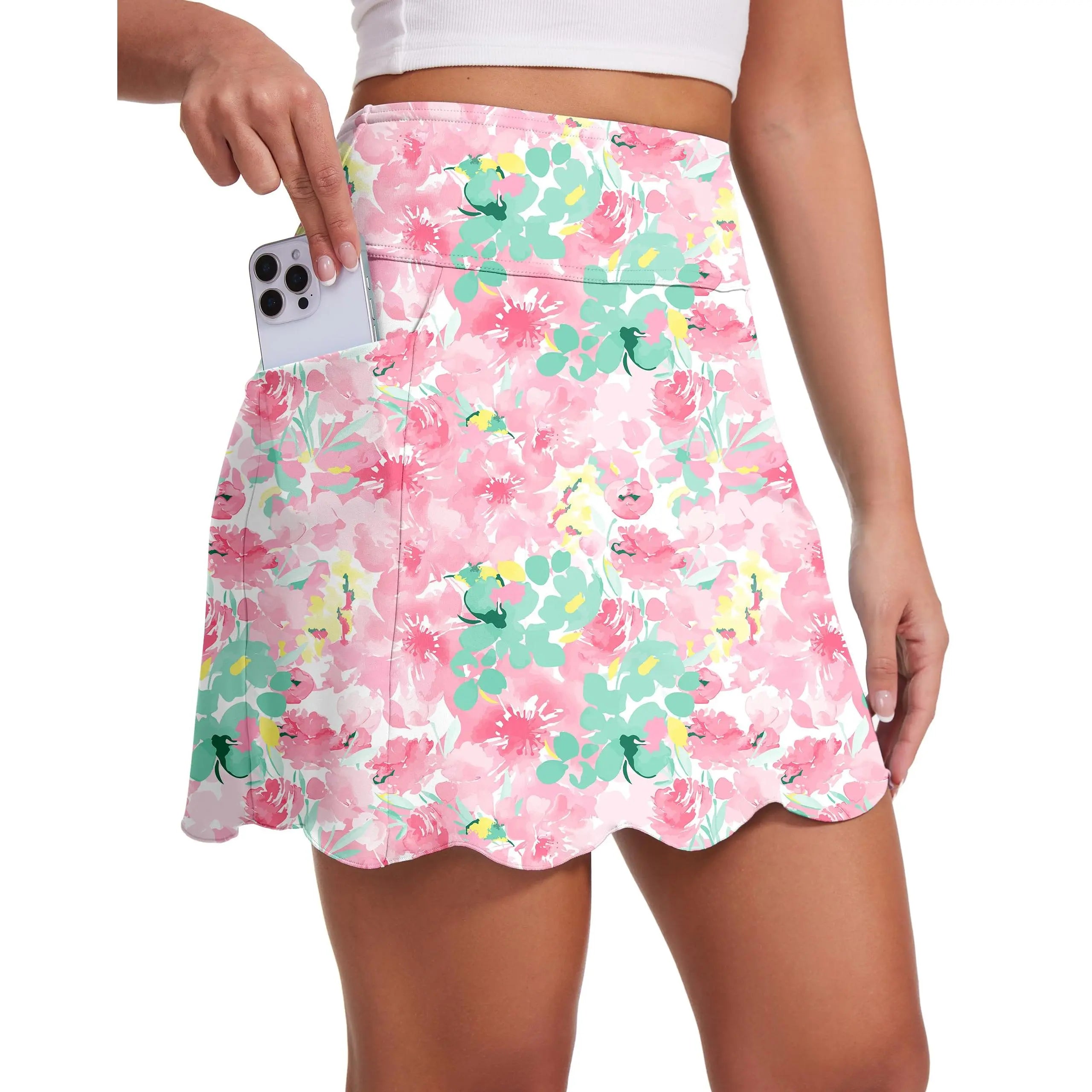 MOTEEPI Skorts for Woman with Pockets 16" Golf Athletic Skirts Scalloped Hem Tennis Skirt Dressy Casual Skort for Petite Women Skort for plus Size Women with Pockets Skort for Tall Women Knee Length Womens Skort for Moms Casual Slim Fit Skort Women