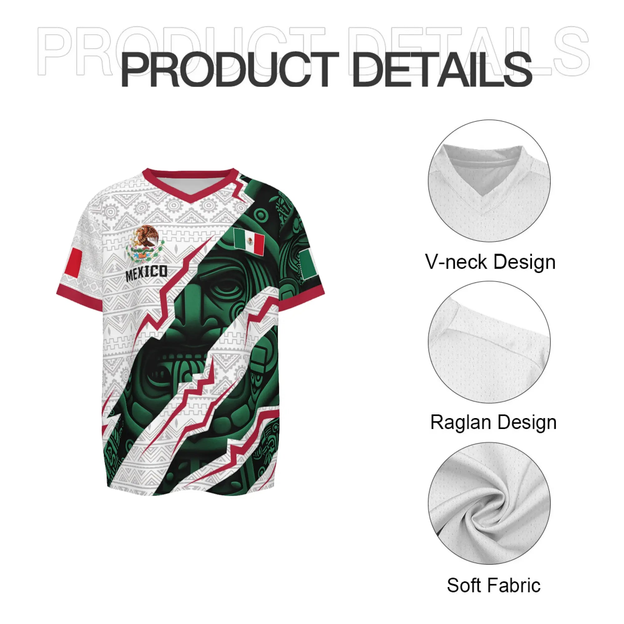 2026 New Mexican Soccer Jersey , Men'S Mexico Aztec Calendar Style Jerseys, Soccer Lover Gift, 2026 V-Neck Football Jersey for Player and Fans